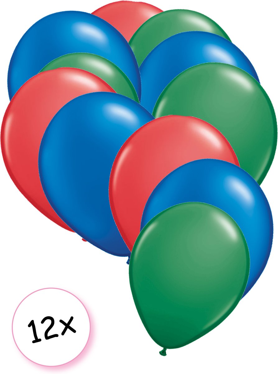 Ballonnen Rood, Blauw & Groen 12 stuks 27 cm